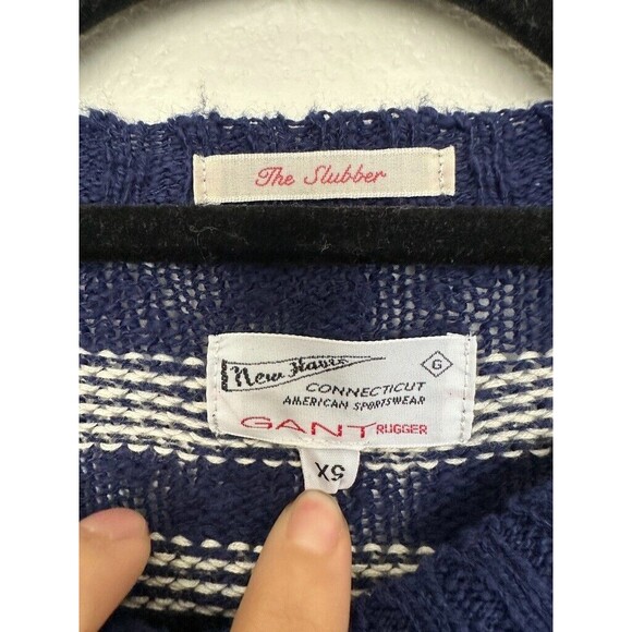 GANT RUGGER The Slubber Sweater Navy Striped Knit Nautical Fisherman Men's XS - Picture 4 of 8